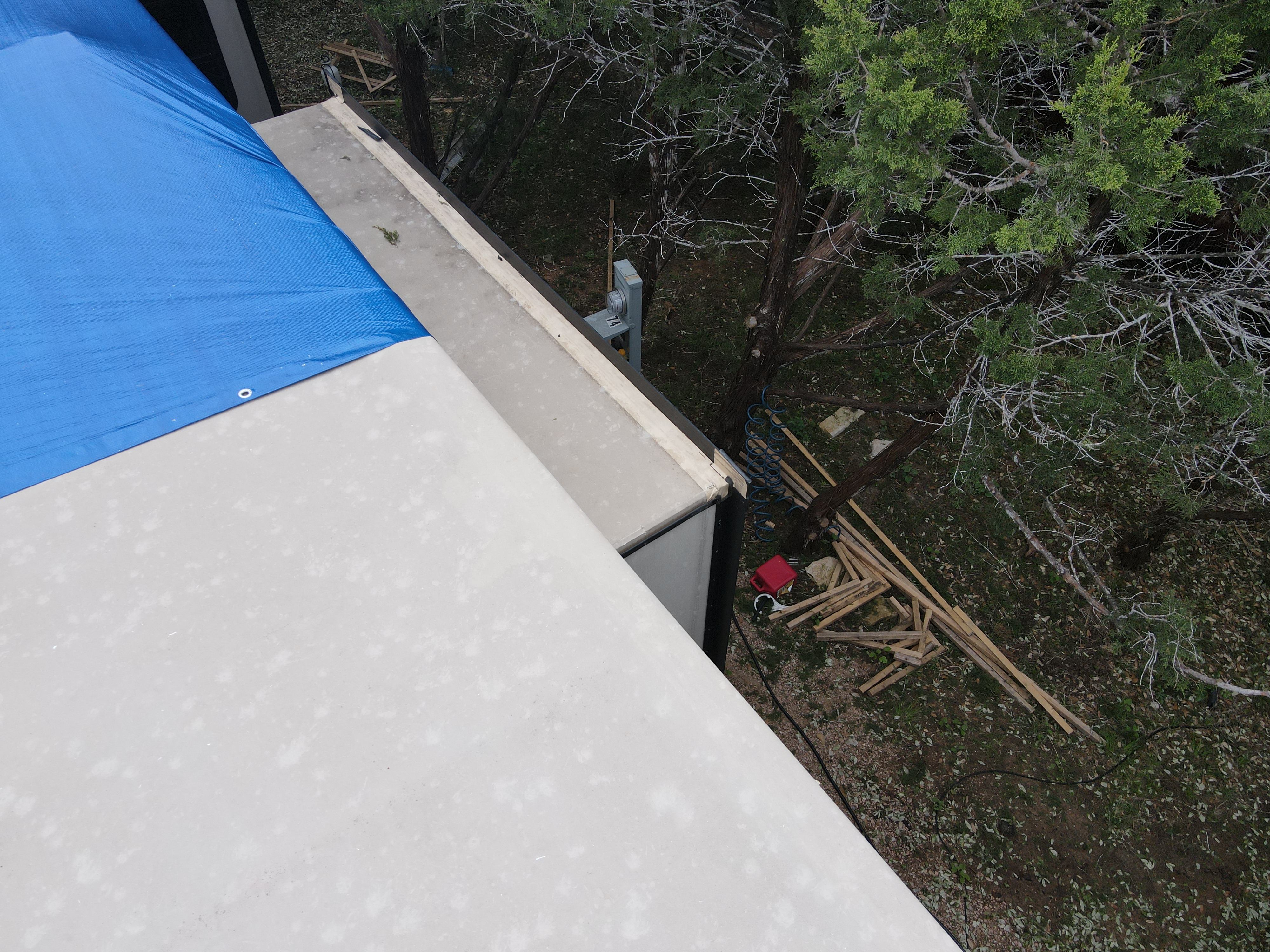 RV roof edge drip rail water intrusion assessment — roof repair documentation for New Braunfels and Comal County RV owners